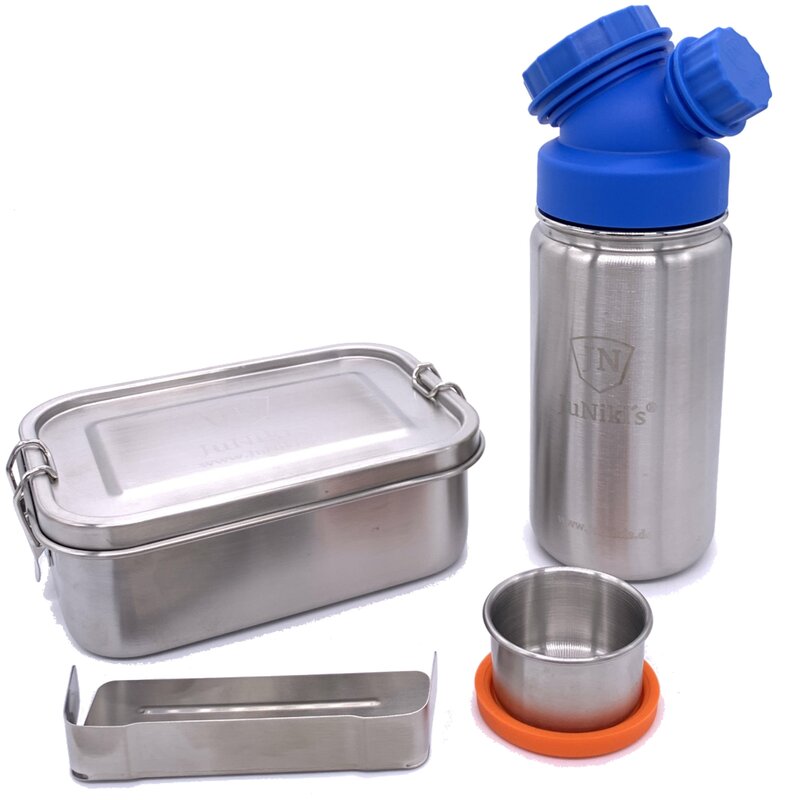 Einschulungs-Set: JuNiki´s® Lunchbox + Trinkflasche isoliert 420ml Blau