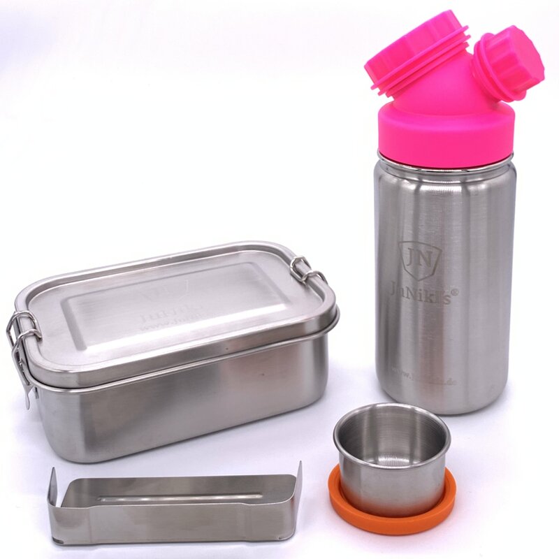Einschulungs-Set: JuNiki´s® Lunchbox + Trinkflasche isoliert 420ml Pink