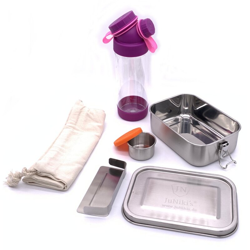 Einschulungs-Set: JuNikis Lunchbox + Trinkflasche 400ml Lila