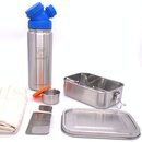 Back to School: Premium-Set with leak-proof lunchbox and 18oz drinking bottle blue
