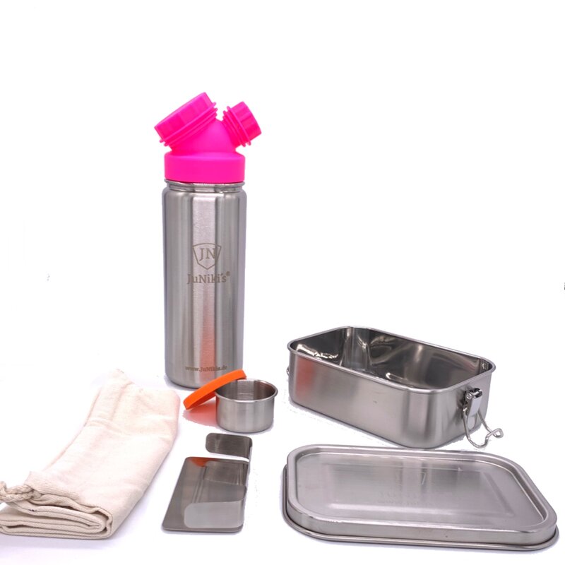 Schler-Set: JuNikis Lunchbox + Trinkflasche isoliert 550ml Pink