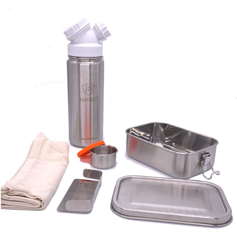 Back to School: Premium-Set with leak-proof lunchbox and 18oz drinking bottle white