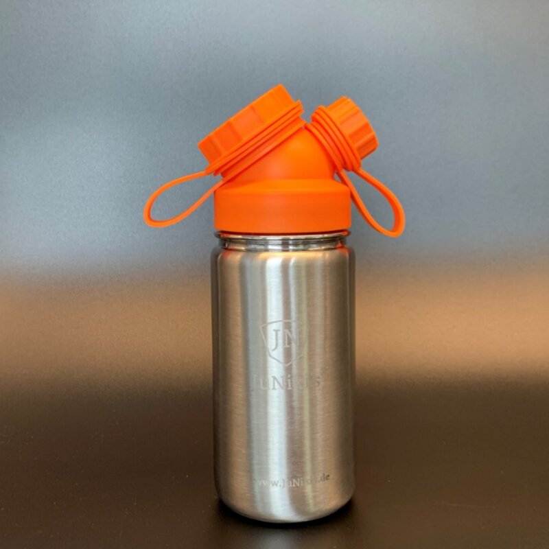 JuNiki´s® eco line isolierte Edelstahl Trinkflasche 420ml - Teefilter ergänzbar Orange