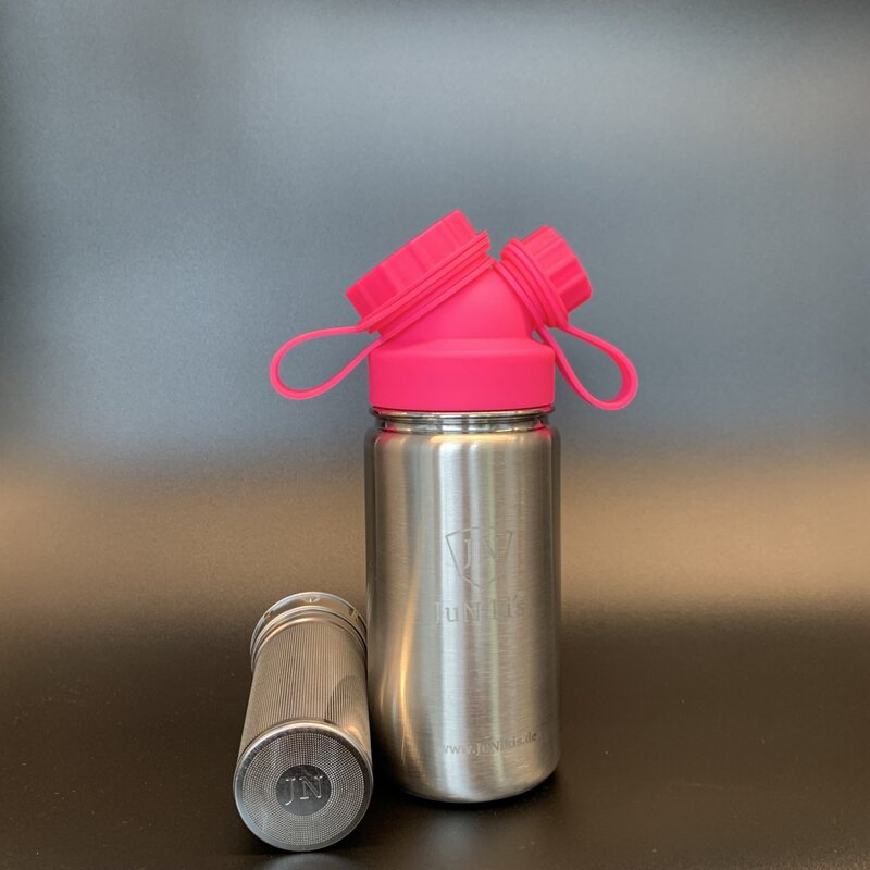 JuNiki´s® eco line isolierte Edelstahl Trinkflasche 420ml - mit Teefilter - Pink