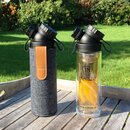 JuNiki´s®  Tea to go Thermosflasche aus Glas - handmade - mit Trinköffnung - in 8 Farben Blue