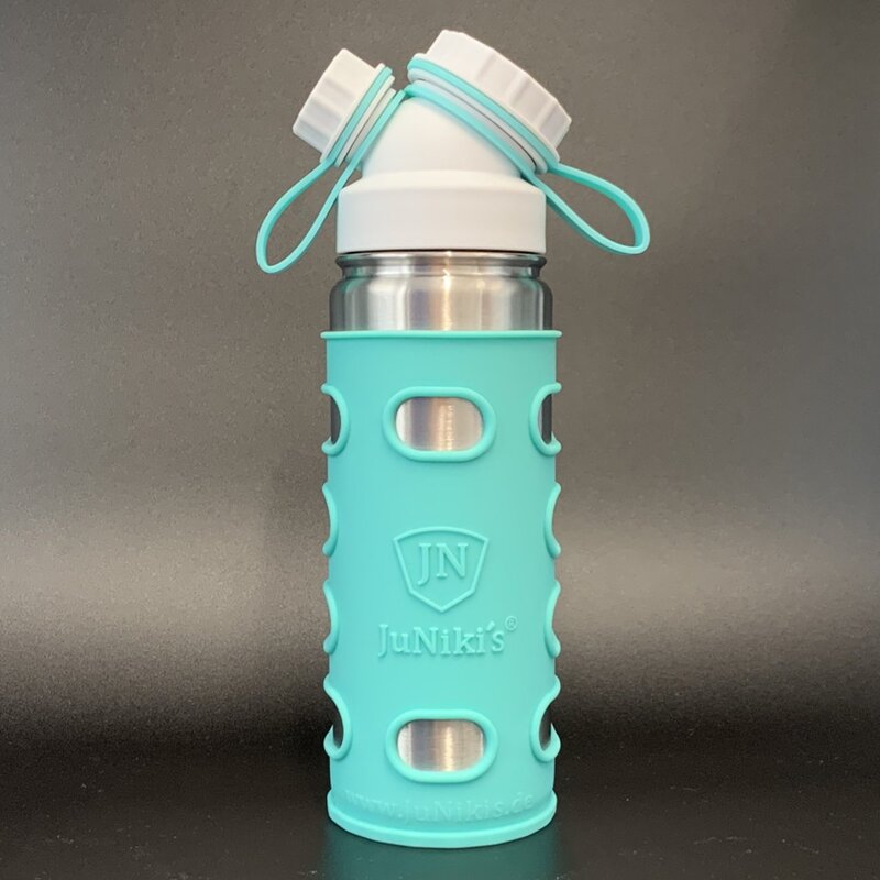 JuNiki´s® eco line insulated Stainless Steel Flask 18oz - white/turquoise + silicone sleeve