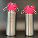 JuNiki´s® eco line insulated stainless steel flask 18oz/32oz with cap in Pink/White Set: 18oz + 32oz