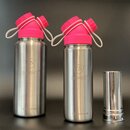 JuNiki´s® eco line isolierte Edelstahl Trinkflasche 550ml/1L - pink/weiss + Teefilter