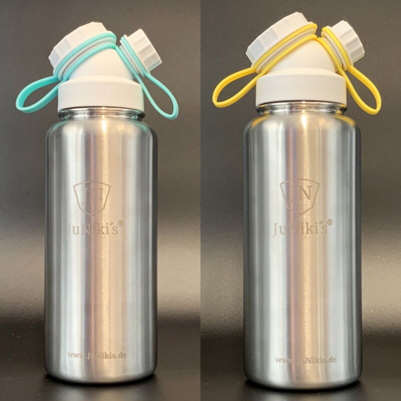 JuNikis eco line isolierte Edelstahl Trinkflasche 1L Weiss+Trkis/Gelb