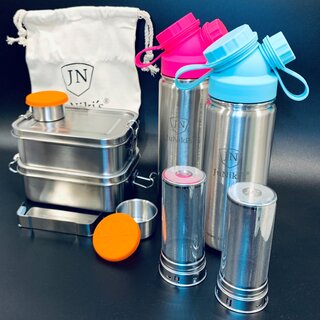  2 x JuNikis Lunchbox + drinking bottle 18oz + tea-infuser