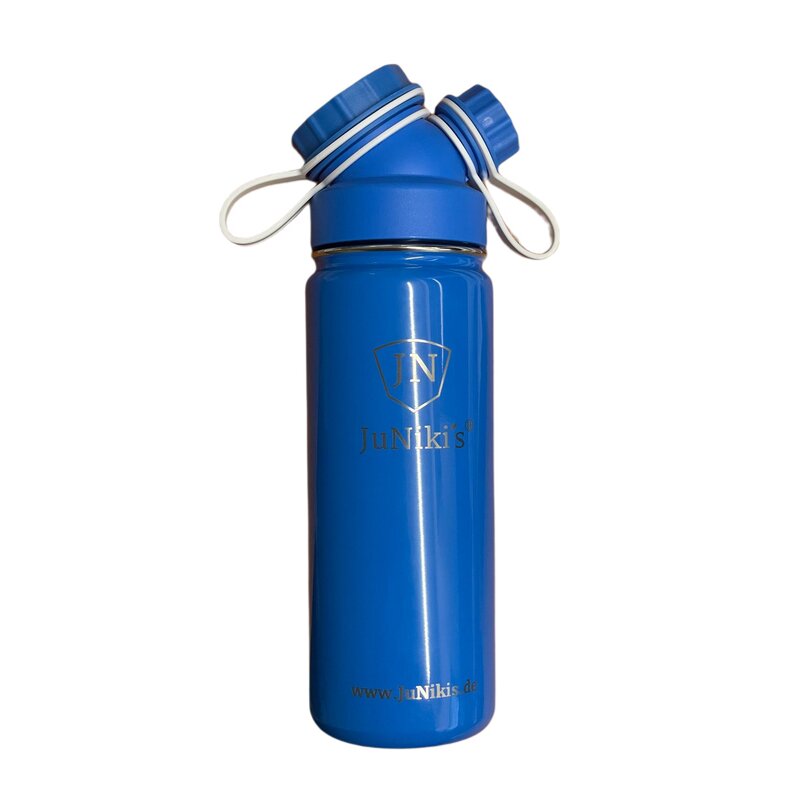 Exklusive JuNikis Trinkflasche aus Edelstahl Vakuum-isoliert 550ml/18oz - blau mit Deckel blau/weiss