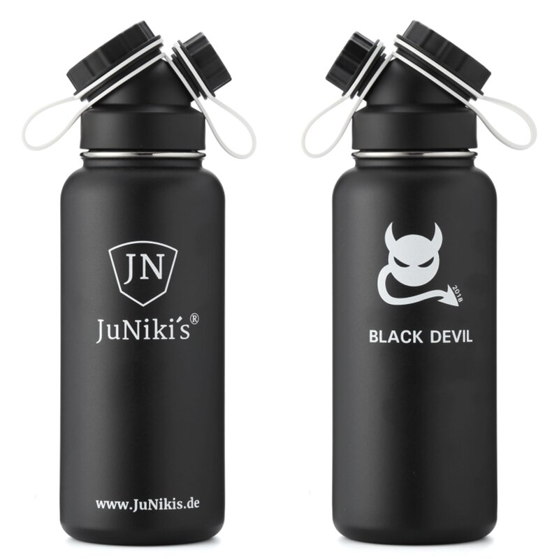 Exklusive JuNikis Trinkflasche aus Edelstahl Vakuum-isoliert 1L Sonderedition Black Devil