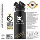 Exklusive JuNikis Trinkflasche aus Edelstahl Vakuum-isoliert 1L Sonderedition Black Devil