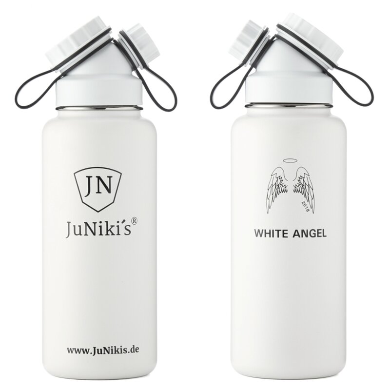 Exklusive JuNikis Trinkflasche aus Edelstahl Vakuum-isoliert 1L Sonderedition White Angel