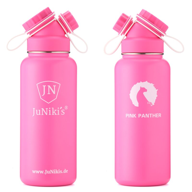 Exklusive JuNikis Trinkflasche aus Edelstahl Vakuum-isoliert 1L Sonderedition Pink Panther