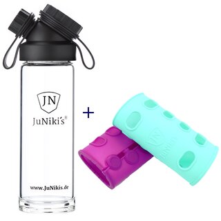 SET SINGLE WALL  GLASS FLASK + 2 SILICONE SLEEVES...