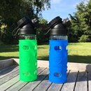 SET DOUBLE WALL  GLASS FLASK + TEA INFUSER + 2 SILICONE SLEEVES BLUE/GREEN