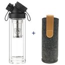 SET DOUBLE WALL GLASS FLASK + TEA INFUSER + FELT SLEEVE GREY