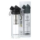 SET DOUBLE WALL GLASS FLASK + TEA INFUSER + FELT SLEEVE GREY