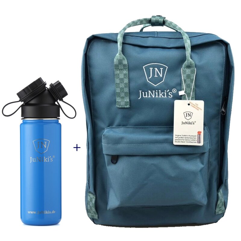 Promotional-Sets with 20 EUR Benefit: JuNikis Backpack and 18oz insulated stainless steel flask Blue